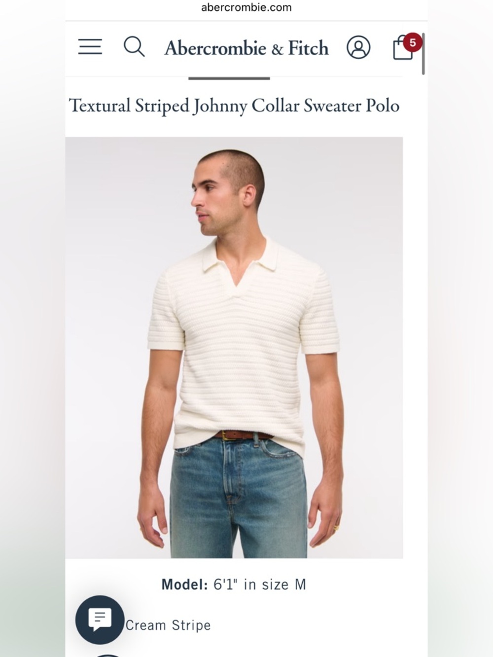Abercrombie & Fitch Cream Textured Stripe Johnny Collar Polo NWTsize medium tall